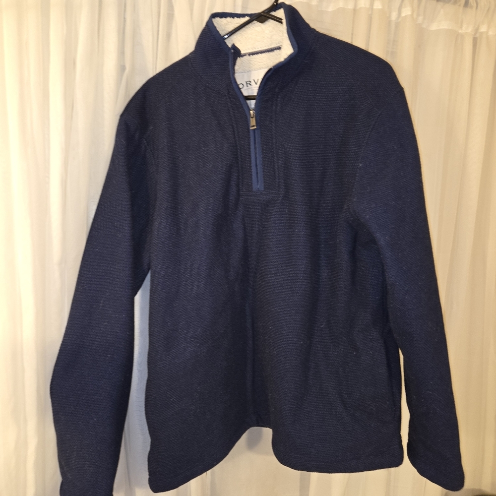 Orvis Men's Deep Blue Fleece Lined Quarter Zip-Up Sweater